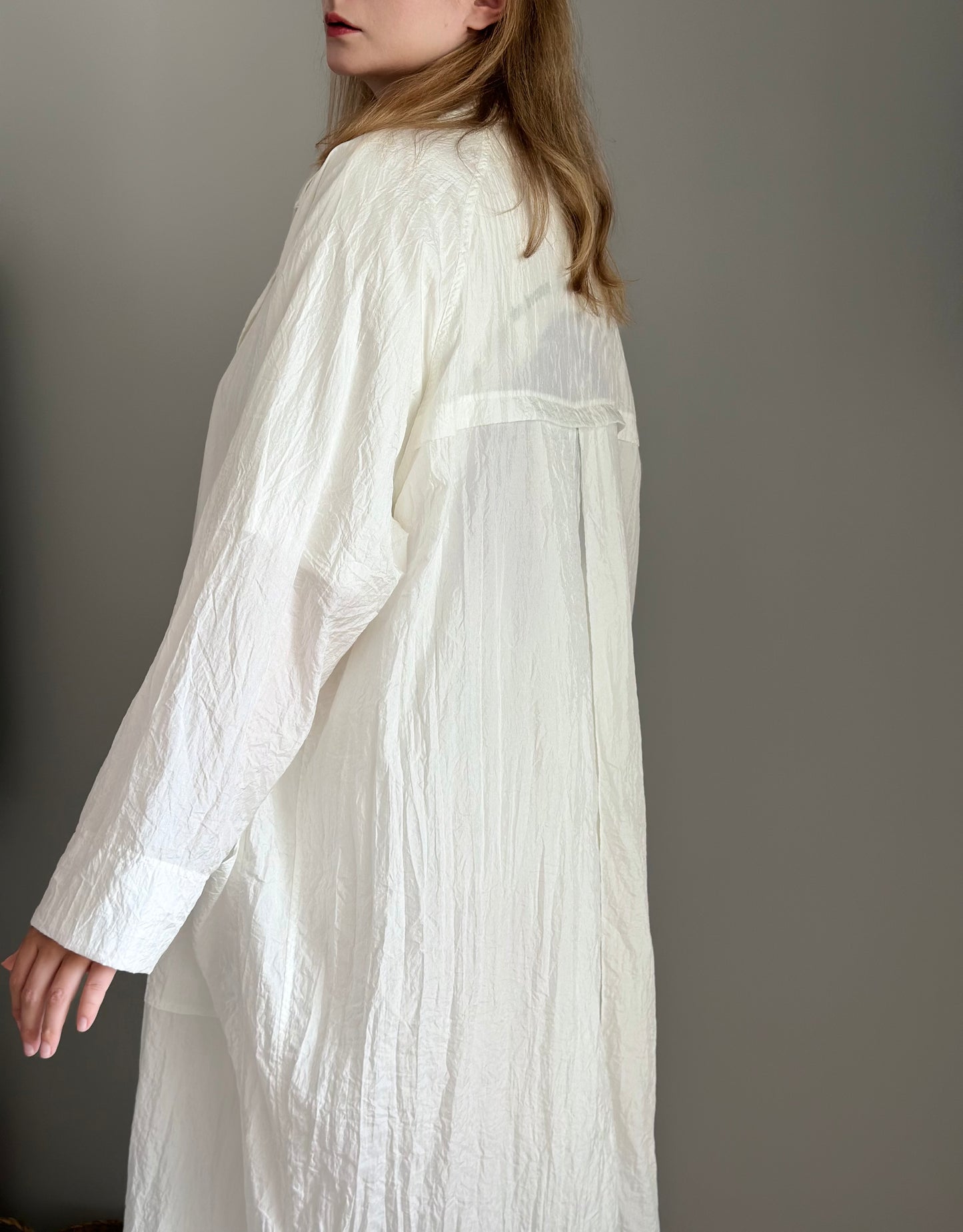 Lightweight oversized white duster coat