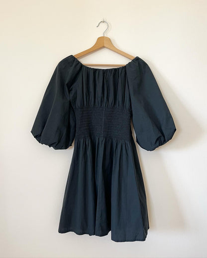Incredible vintage black cotton dress with puff sleeves