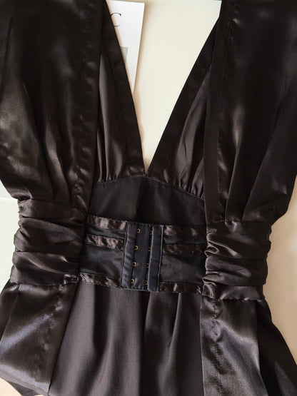 Striking black satin lingerie top