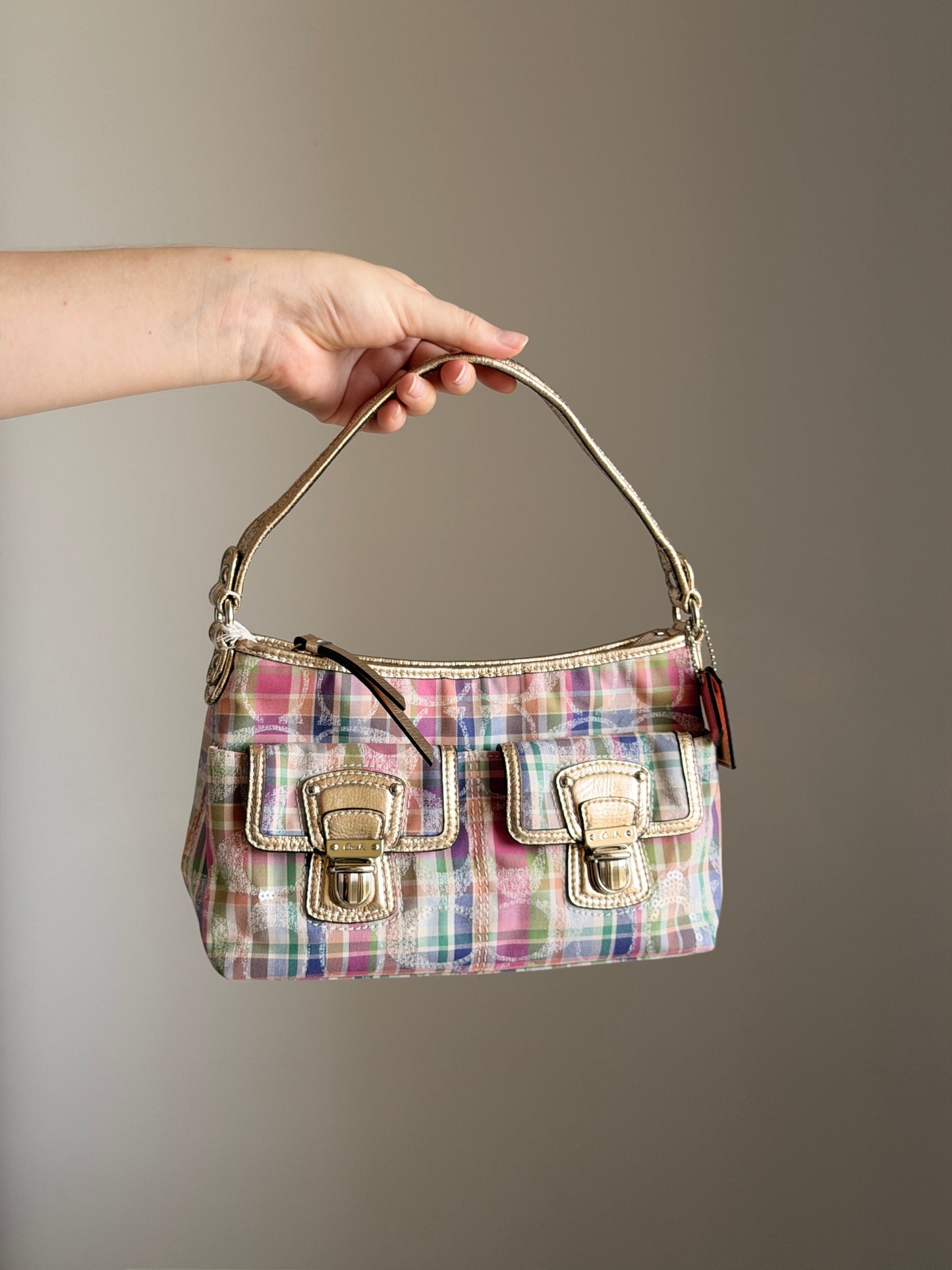 Vintage Coach plaid shoulder bag
