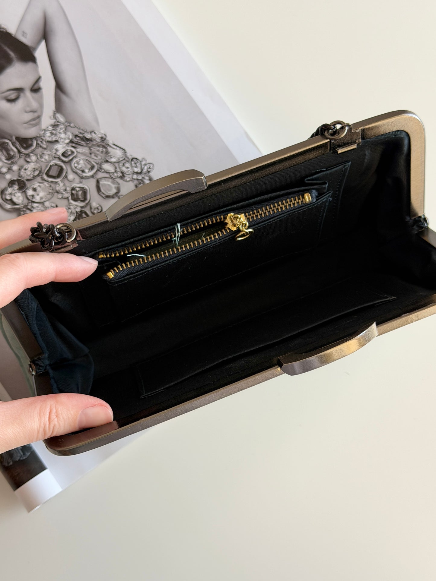 Unique vintage silk clutch bag with mirror