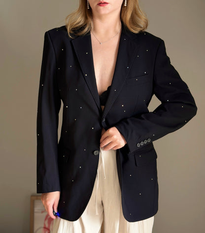 Refined vintage blazer with sparkling rhinestones