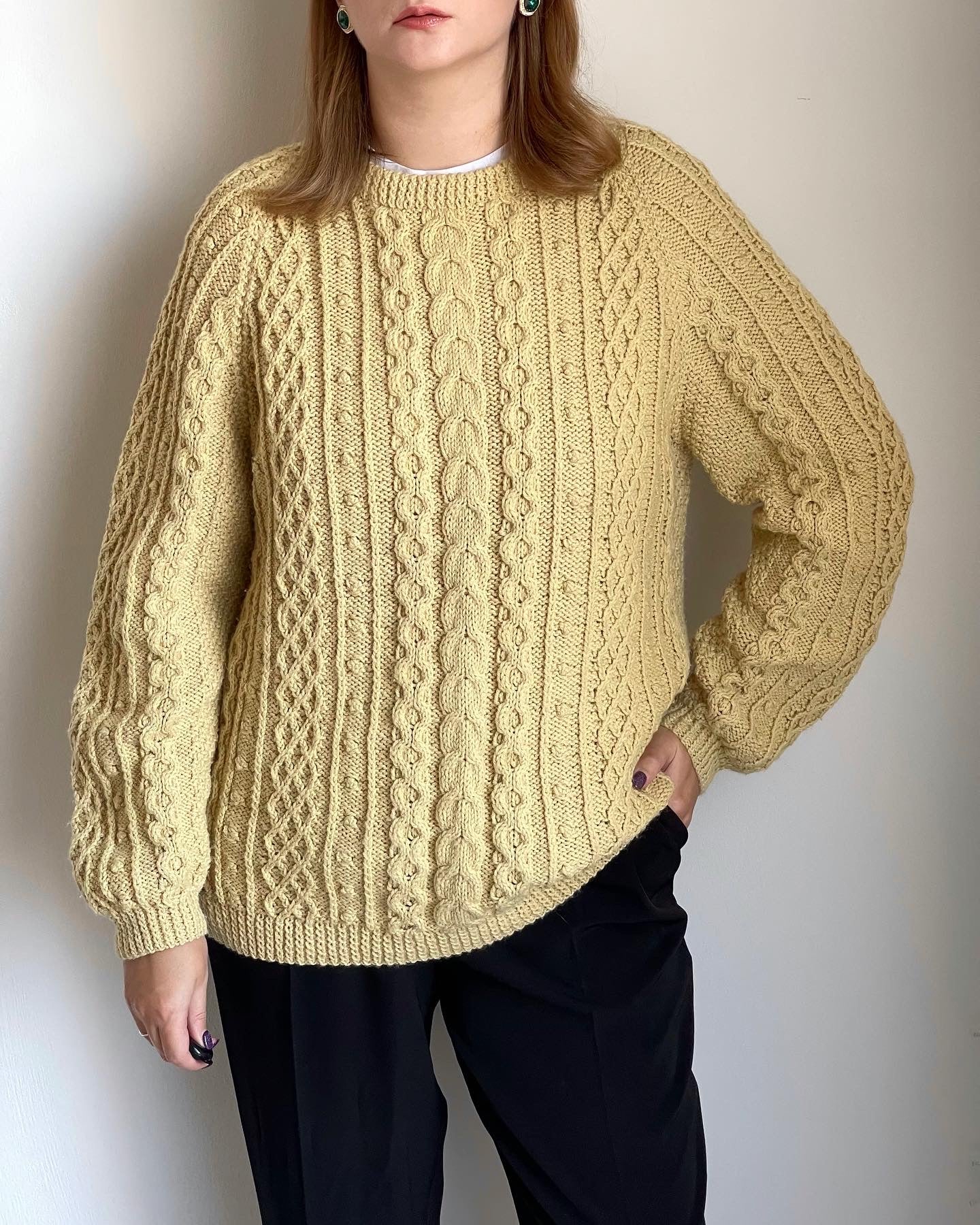 Vintage cable knit handmade woollen sweater