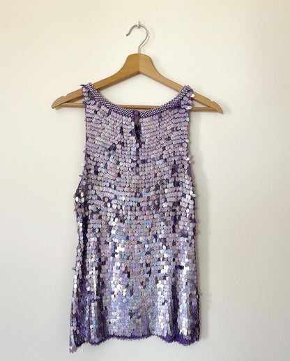 Incredible viscose knitted vintage top with violet sequins