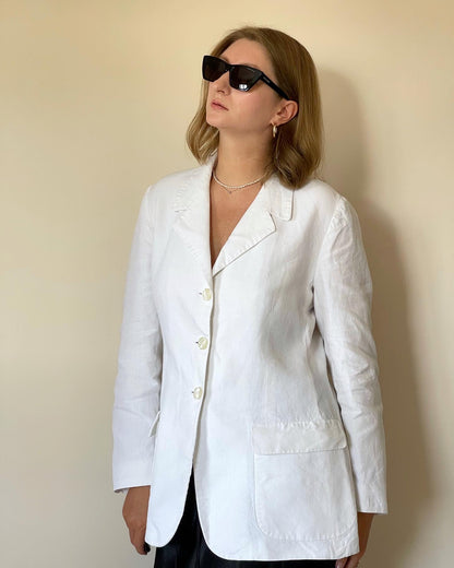 Incredible vintage linen blazer with sheer back from brand NVSCO