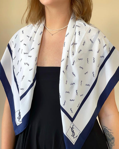Gorgeous vintage Yves Saint Laurent logo silk scarf